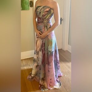 Multicoloured and jewelled ball gown. Fabric that moves so beautifully!